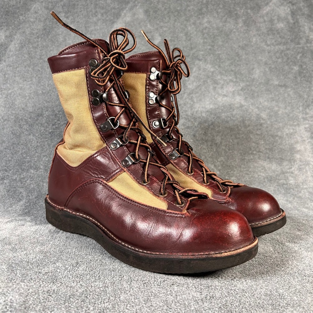 VTG Danner Boots Sierra 6951 Mens 9 D Burgundy Leather Tan Canvas Made In USA